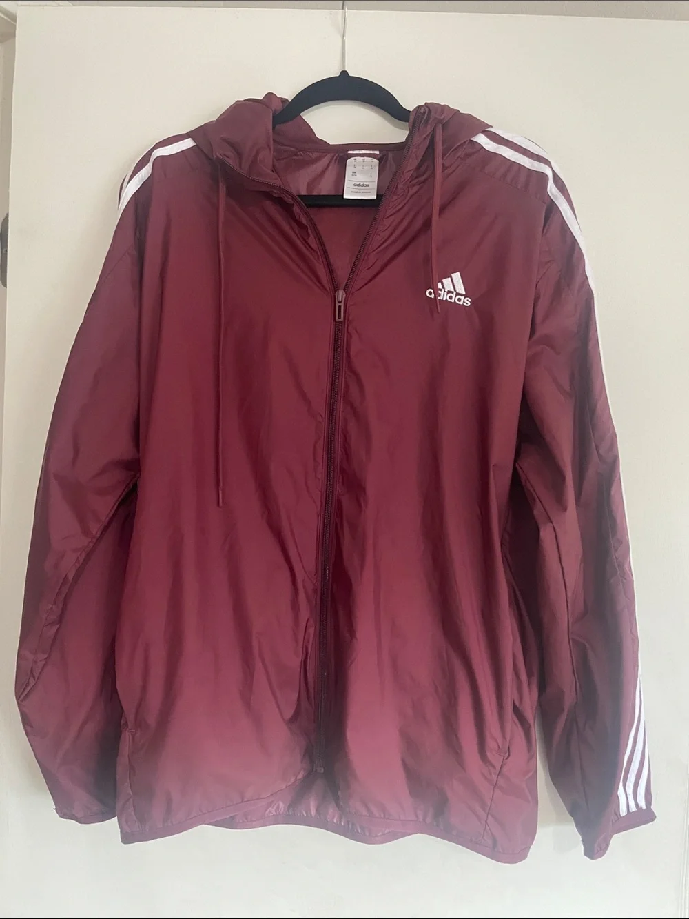 adidas Men's Maroon Windbreaker with White Stripes